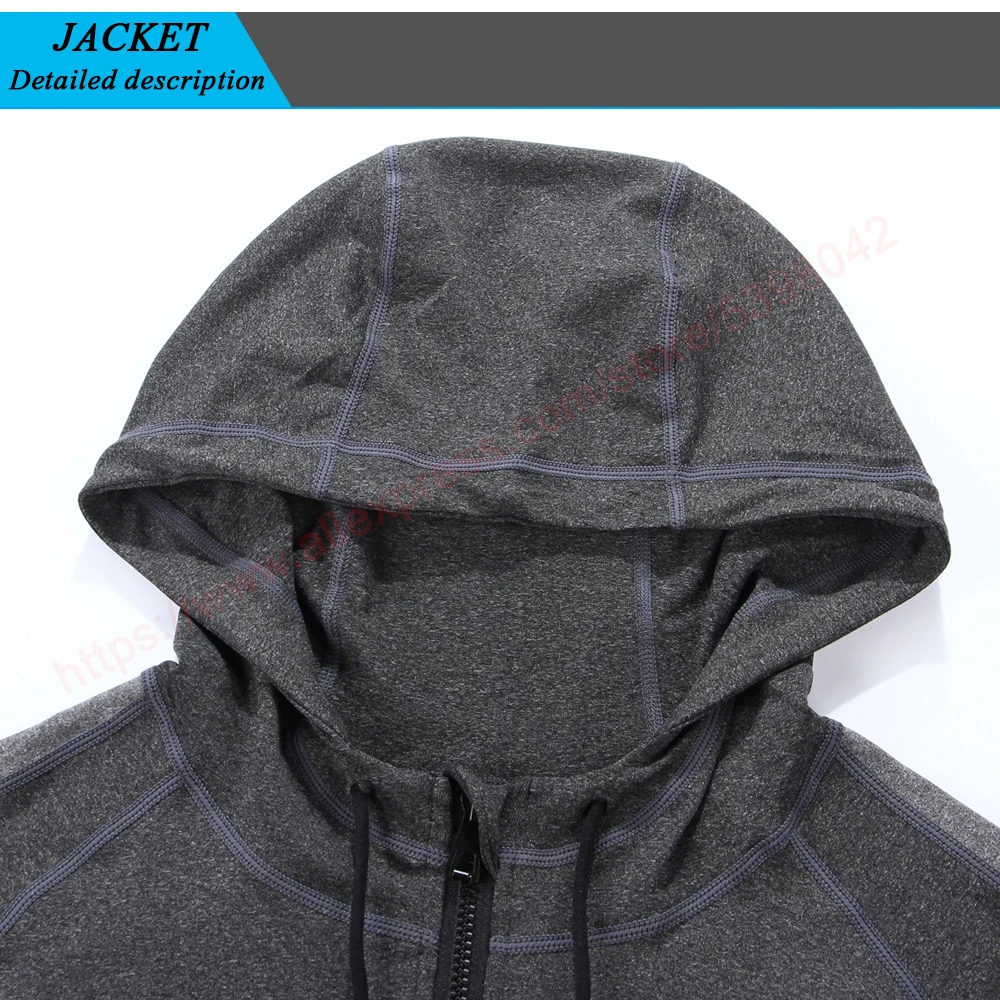 Men Running Sports Jackets Gym Training Zipper Slim Hiking Sweatshirts Comfortable Elastic Quick Dry Fitness Long Sleeve Hooded