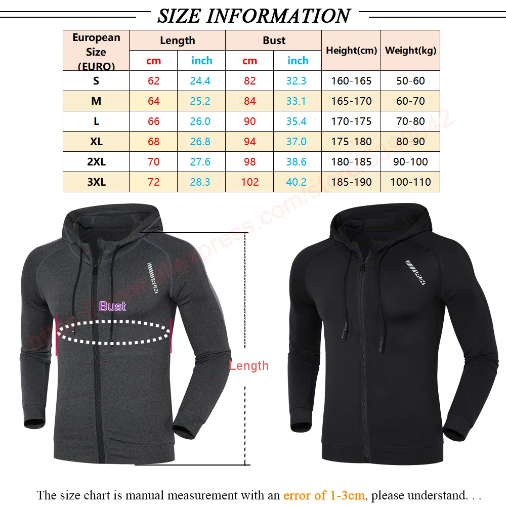 Men Running Sports Jackets Gym Training Zipper Slim Hiking Sweatshirts Comfortable Elastic Quick Dry Fitness Long Sleeve Hooded