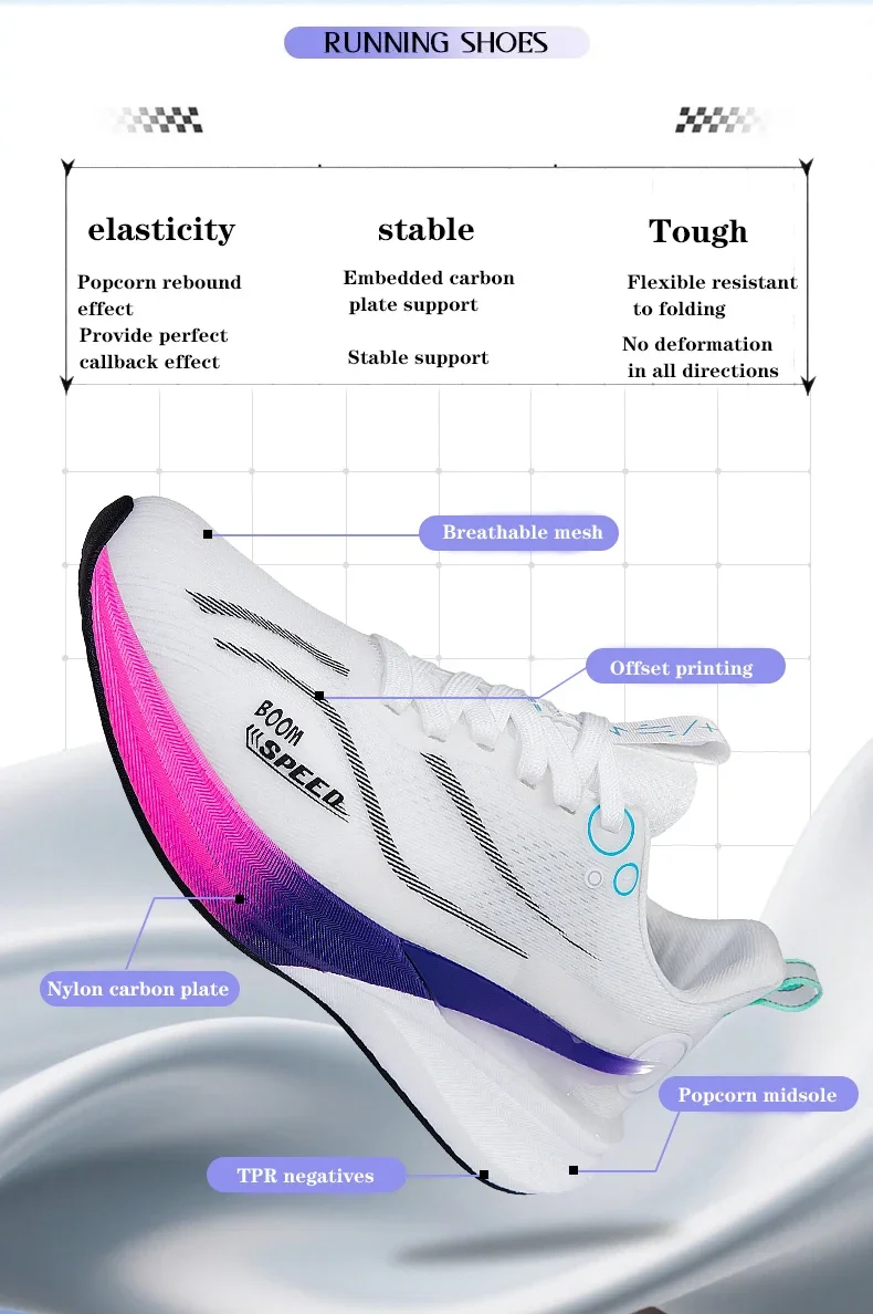 Men Running Shoes Professional Marathon Carbon Board Running Shoes Shock Absorption Stable Support Women Breathable Sports Shoes