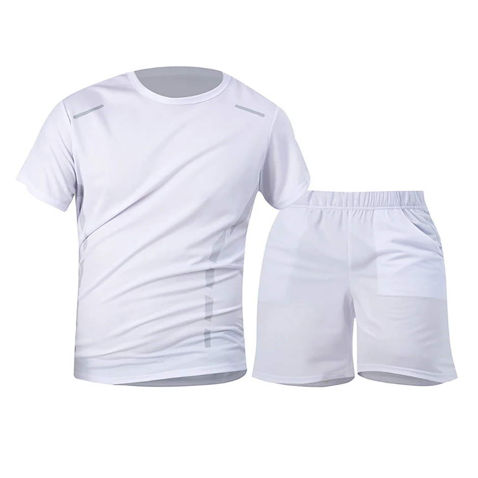 2-Piece Men's Summer Quick Drying Sports Suit Loose And Breathable Short Sleeved T-shirt Running And Fitness Black Pocket Shorts