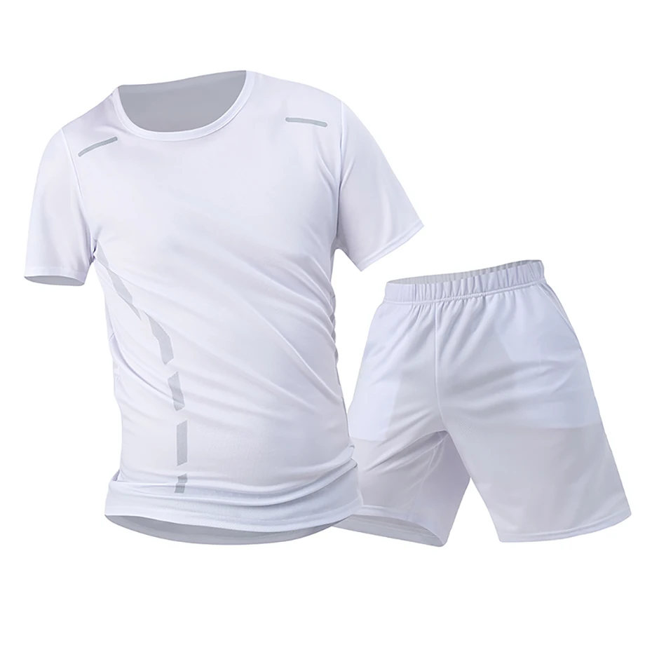 2-Piece Men's Summer Quick Drying Sports Suit Loose And Breathable Short Sleeved T-shirt Running And Fitness Black Pocket Shorts