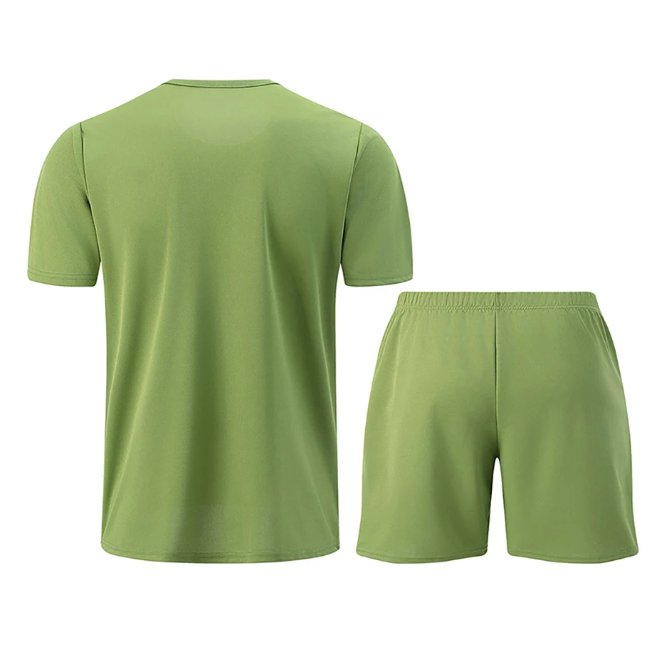 2-Piece Men's Summer Quick Drying Sports Suit Loose And Breathable Short Sleeved T-shirt Running And Fitness Black Pocket Shorts