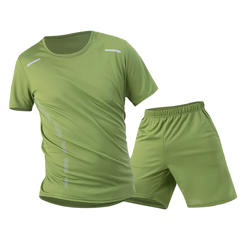 2-Piece Men's Summer Quick Drying Sports Suit Loose And Breathable Short Sleeved T-shirt Running And Fitness Black Pocket Shorts