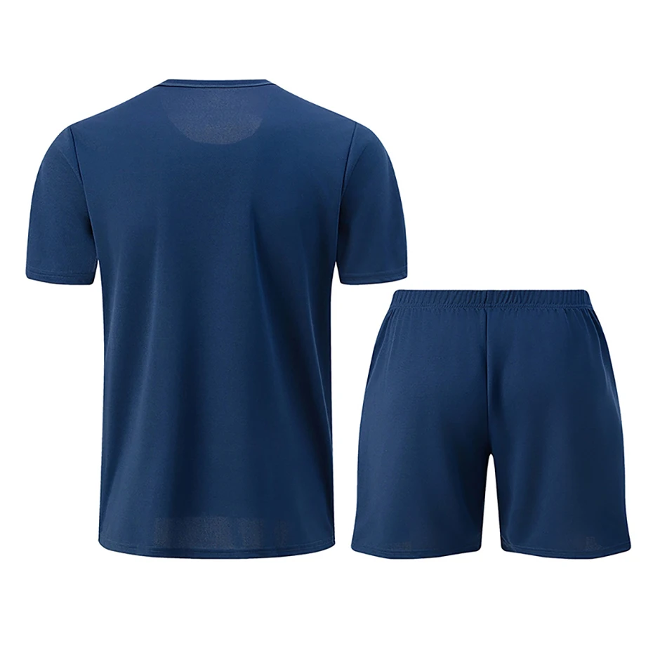 2-Piece Men's Summer Quick Drying Sports Suit Loose And Breathable Short Sleeved T-shirt Running And Fitness Black Pocket Shorts