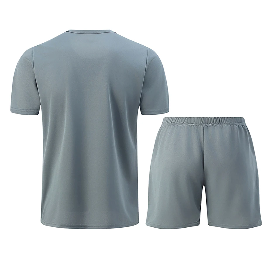 2-Piece Men's Summer Quick Drying Sports Suit Loose And Breathable Short Sleeved T-shirt Running And Fitness Black Pocket Shorts