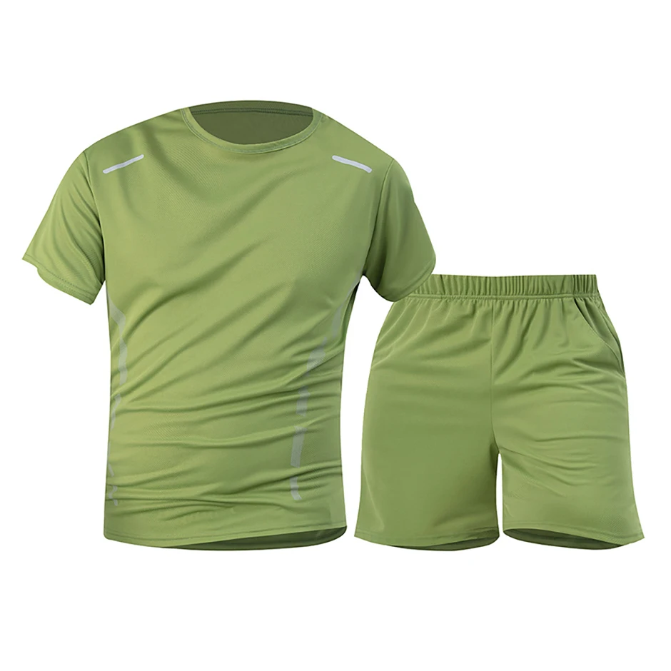 2-Piece Men's Summer Quick Drying Sports Suit Loose And Breathable Short Sleeved T-shirt Running And Fitness Black Pocket Shorts