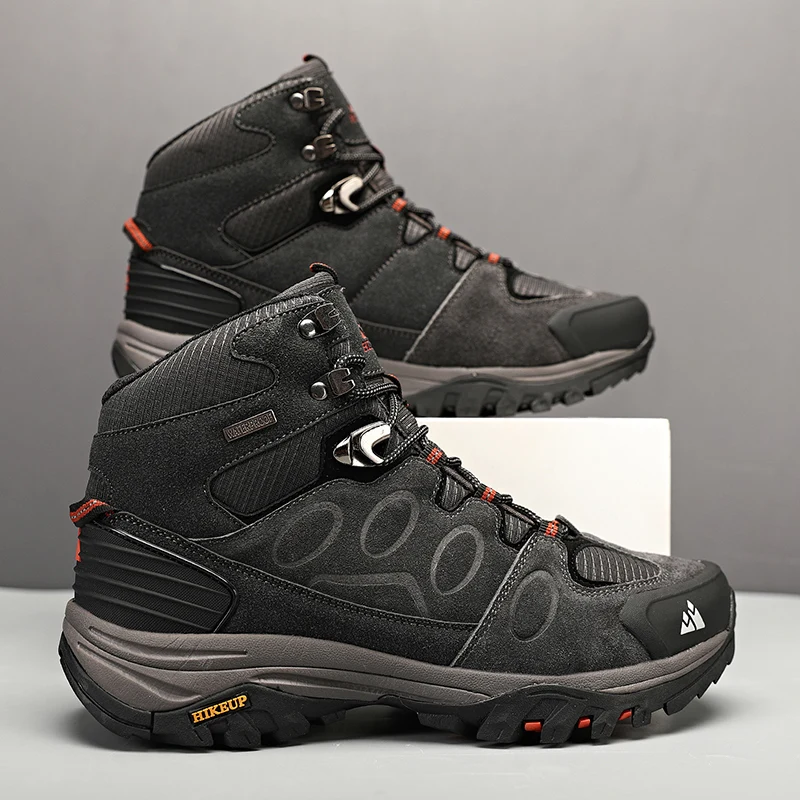 HIKEUP High-Top Men Hiking Boot Winter Outdoor Shoes Lace-Up Non-slip Sports Casual Trekking Boots Man Suede Warm Shoes