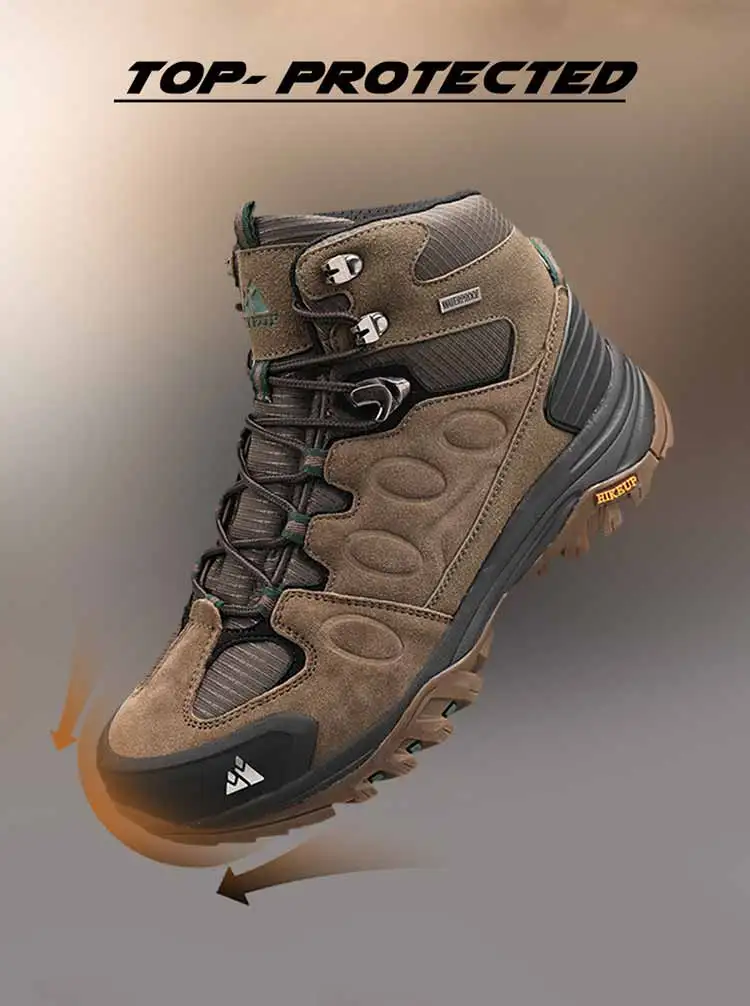 HIKEUP High-Top Men Hiking Boot Winter Outdoor Shoes Lace-Up Non-slip Sports Casual Trekking Boots Man Suede Warm Shoes