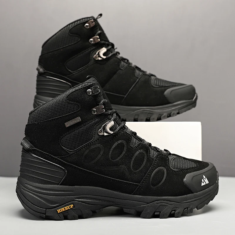 HIKEUP High-Top Men Hiking Boot Winter Outdoor Shoes Lace-Up Non-slip Sports Casual Trekking Boots Man Suede Warm Shoes