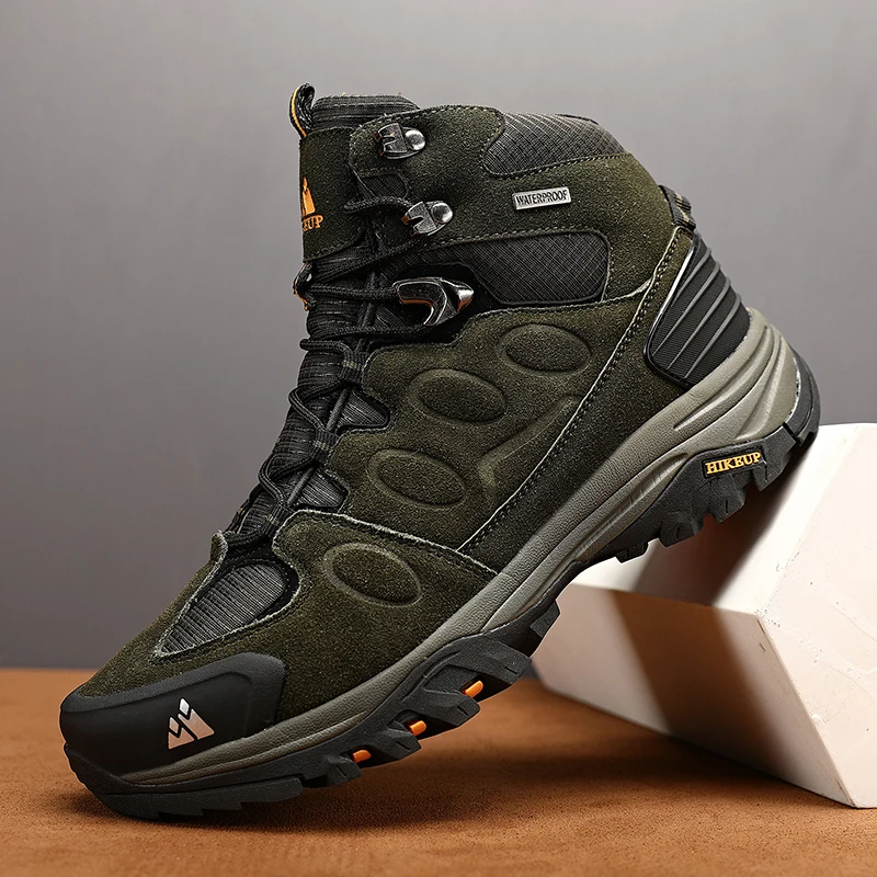 HIKEUP High-Top Men Hiking Boot Winter Outdoor Shoes Lace-Up Non-slip Sports Casual Trekking Boots Man Suede Warm Shoes