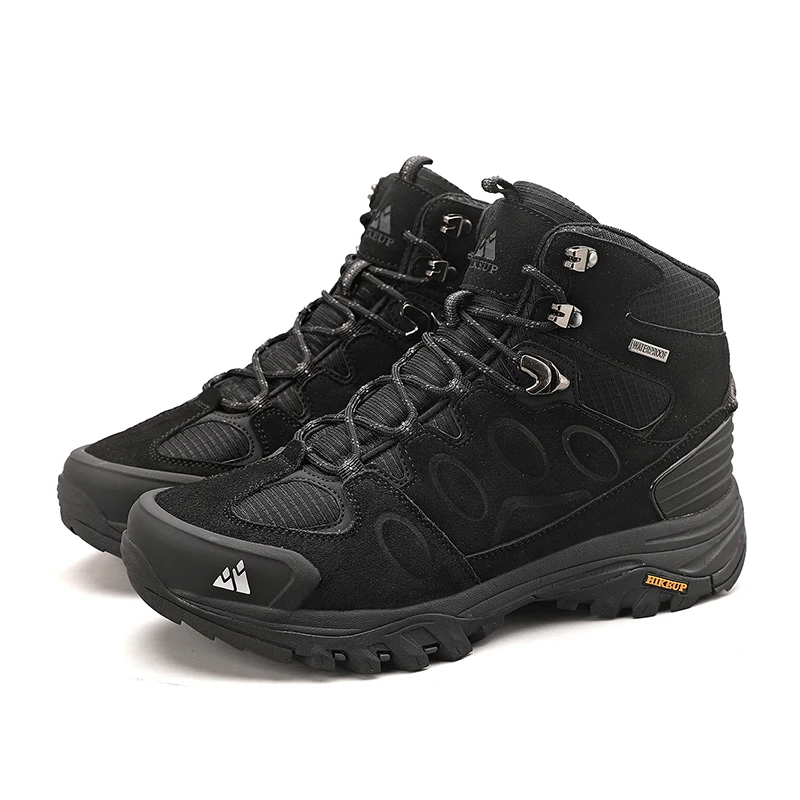 HIKEUP High-Top Men Hiking Boot Winter Outdoor Shoes Lace-Up Non-slip Sports Casual Trekking Boots Man Suede Warm Shoes
