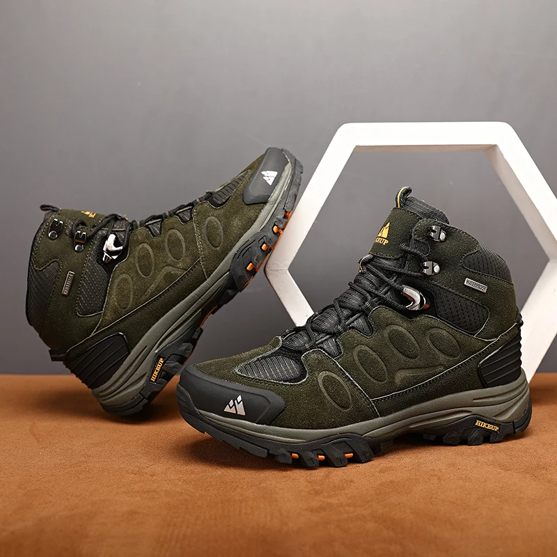HIKEUP High-Top Men Hiking Boot Winter Outdoor Shoes Lace-Up Non-slip Sports Casual Trekking Boots Man Suede Warm Shoes