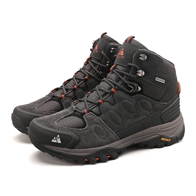 HIKEUP High-Top Men Hiking Boot Winter Outdoor Shoes Lace-Up Non-slip Sports Casual Trekking Boots Man Suede Warm Shoes