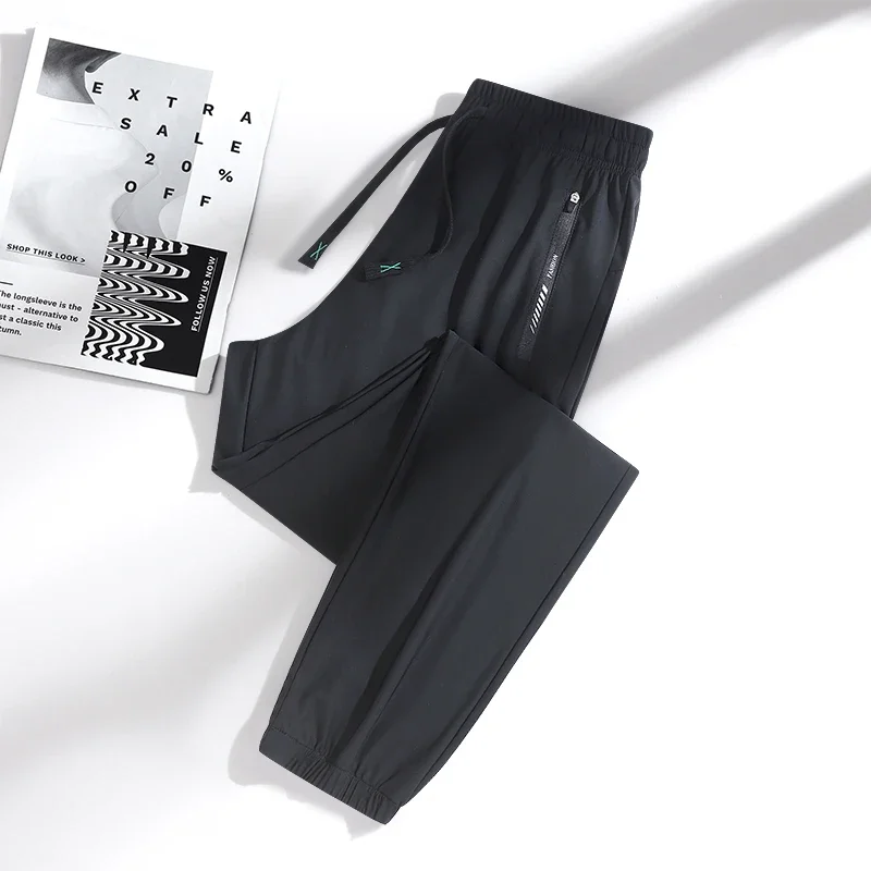 New High Quality Ice Silk Men's Women's Pants Summer Thin Loose Quick Drying Breathable Sports Straight Leg Tie Casual Pants