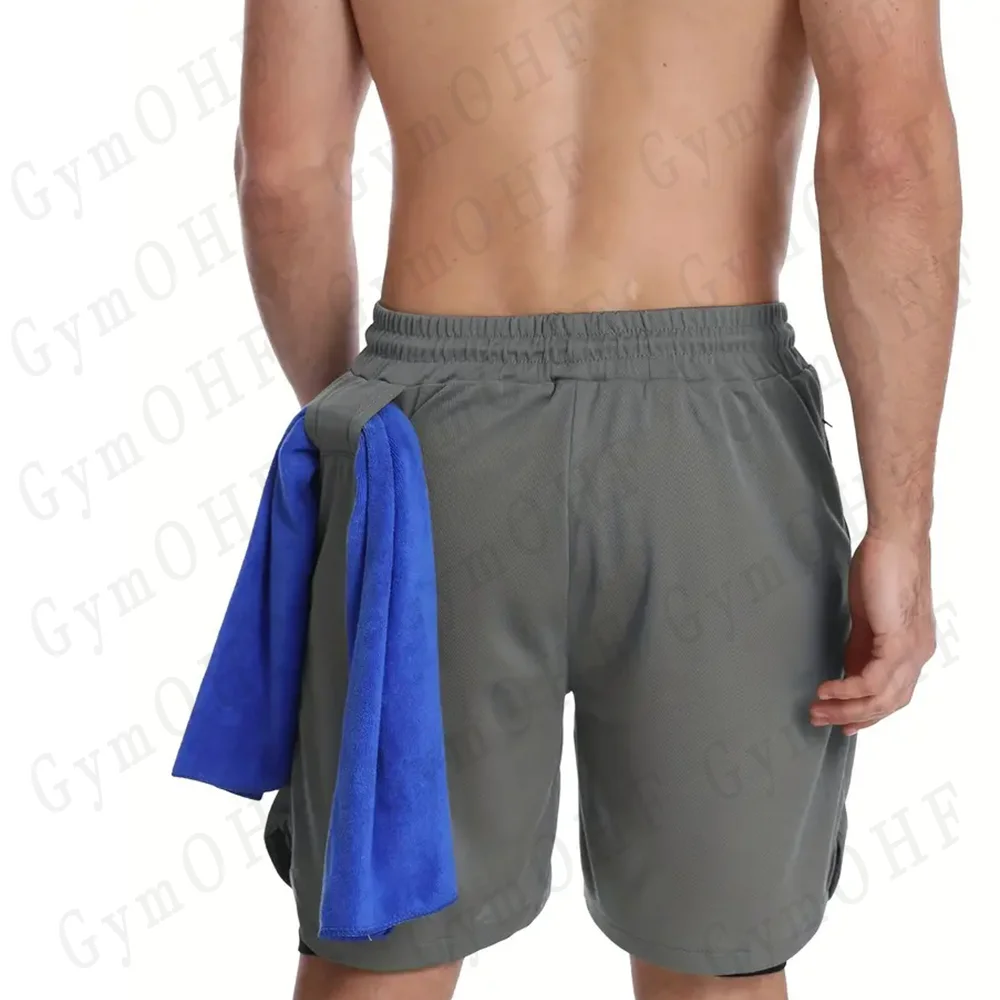 Anime Gym 2 in 1 Shorts For Men Sports Fitness Print Short Lining Phone Pocket Shorts Workout Running Mesh Sport Short Pants