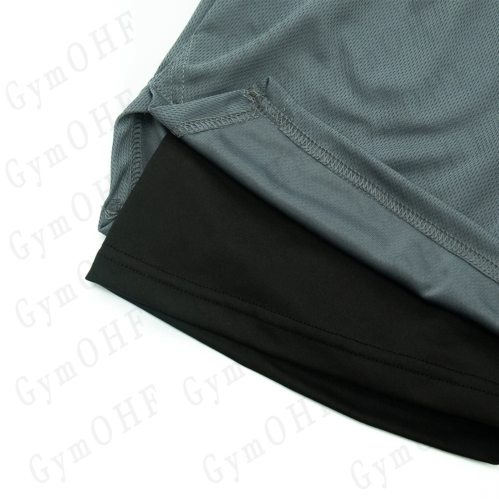 Anime Gym 2 in 1 Shorts For Men Sports Fitness Print Short Lining Phone Pocket Shorts Workout Running Mesh Sport Short Pants