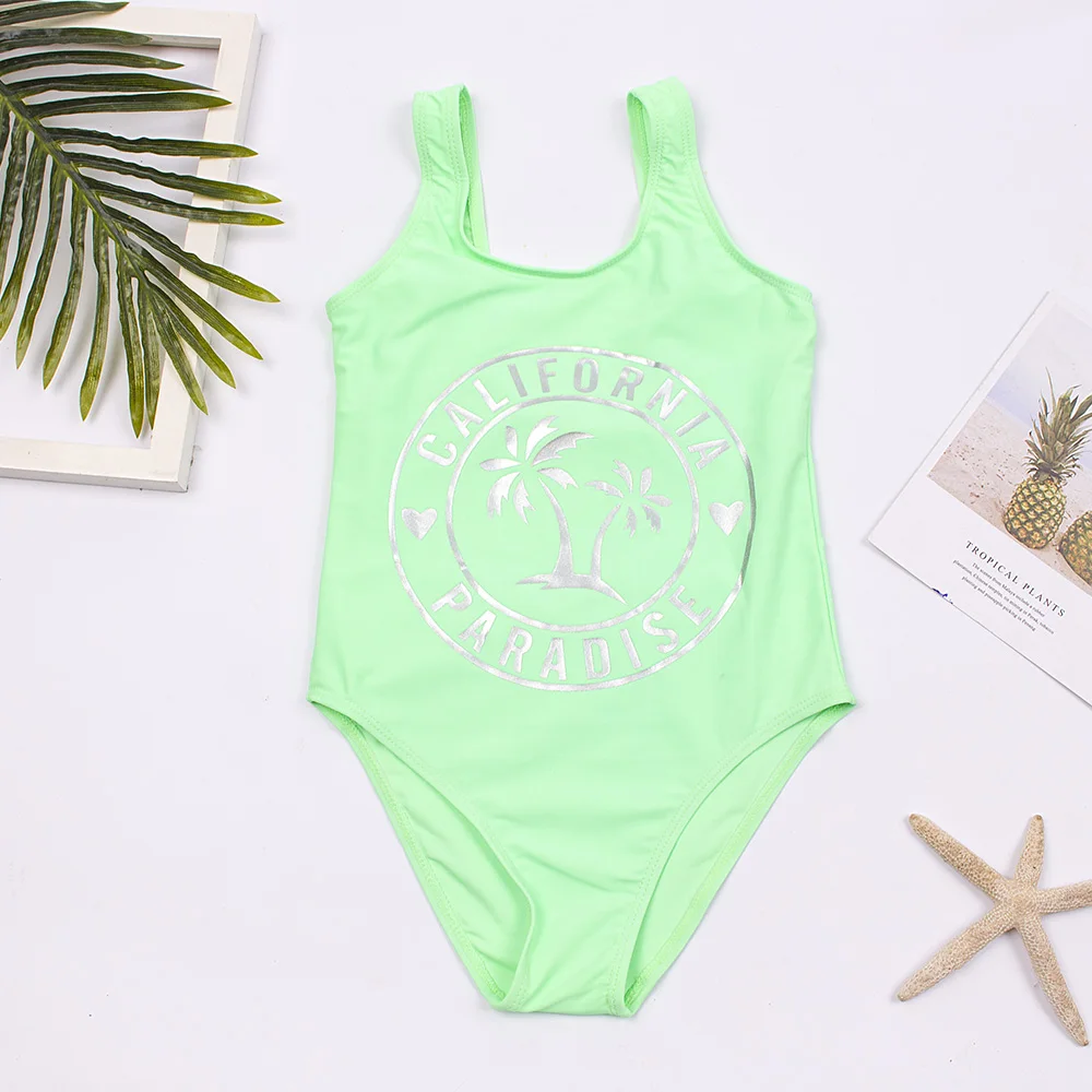 Summer Solid Soft Nylon Kids Girls One Piece Swimsuit Bathing Suit Outdoors Children Teen Students Girls Swimwear Monokini