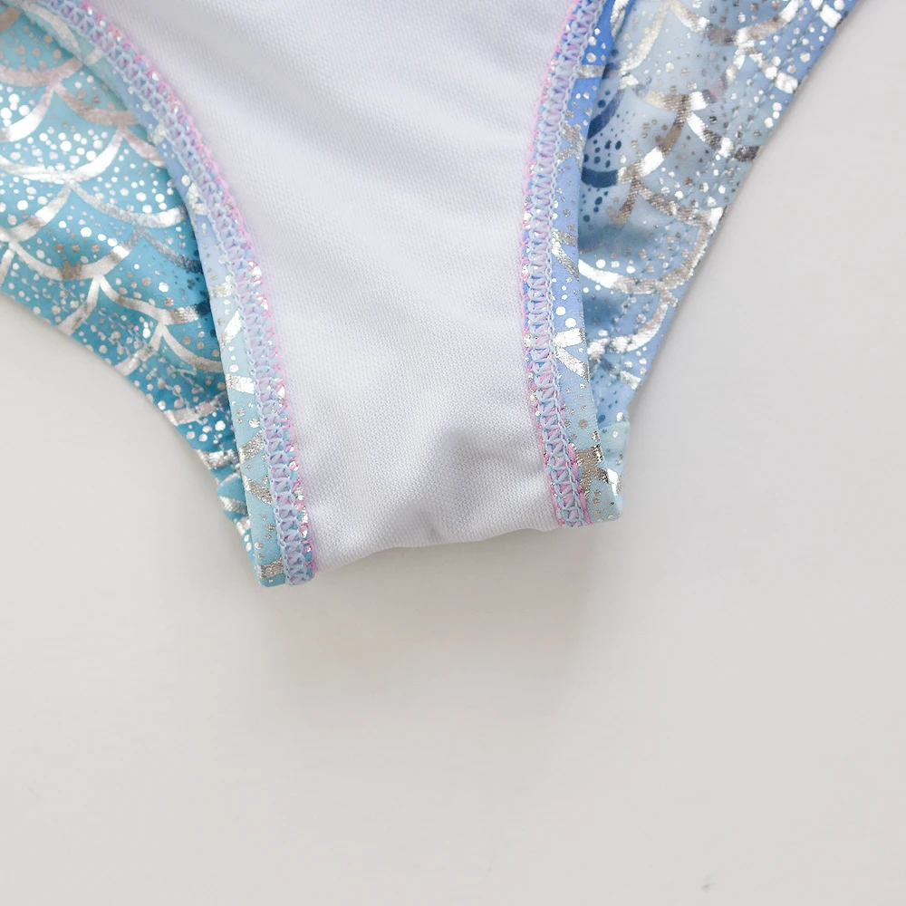 Gradient Kids Girls Swimsuit Swimwear Puff Sleeve Child Swimming Suit Cute Teen One Piece Swimwear Mermaid Children Bathing Suit