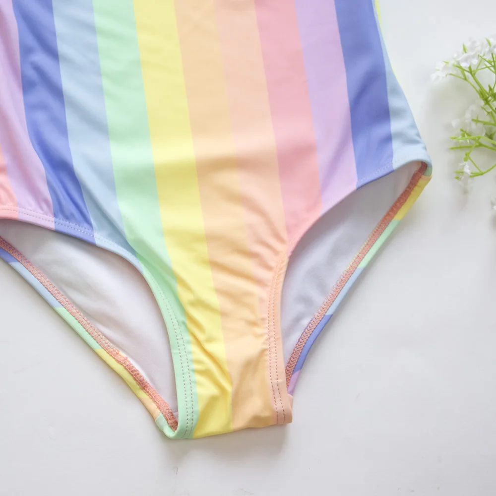 Gradient Kids Girls Swimsuit Swimwear Puff Sleeve Child Swimming Suit Cute Teen One Piece Swimwear Mermaid Children Bathing Suit