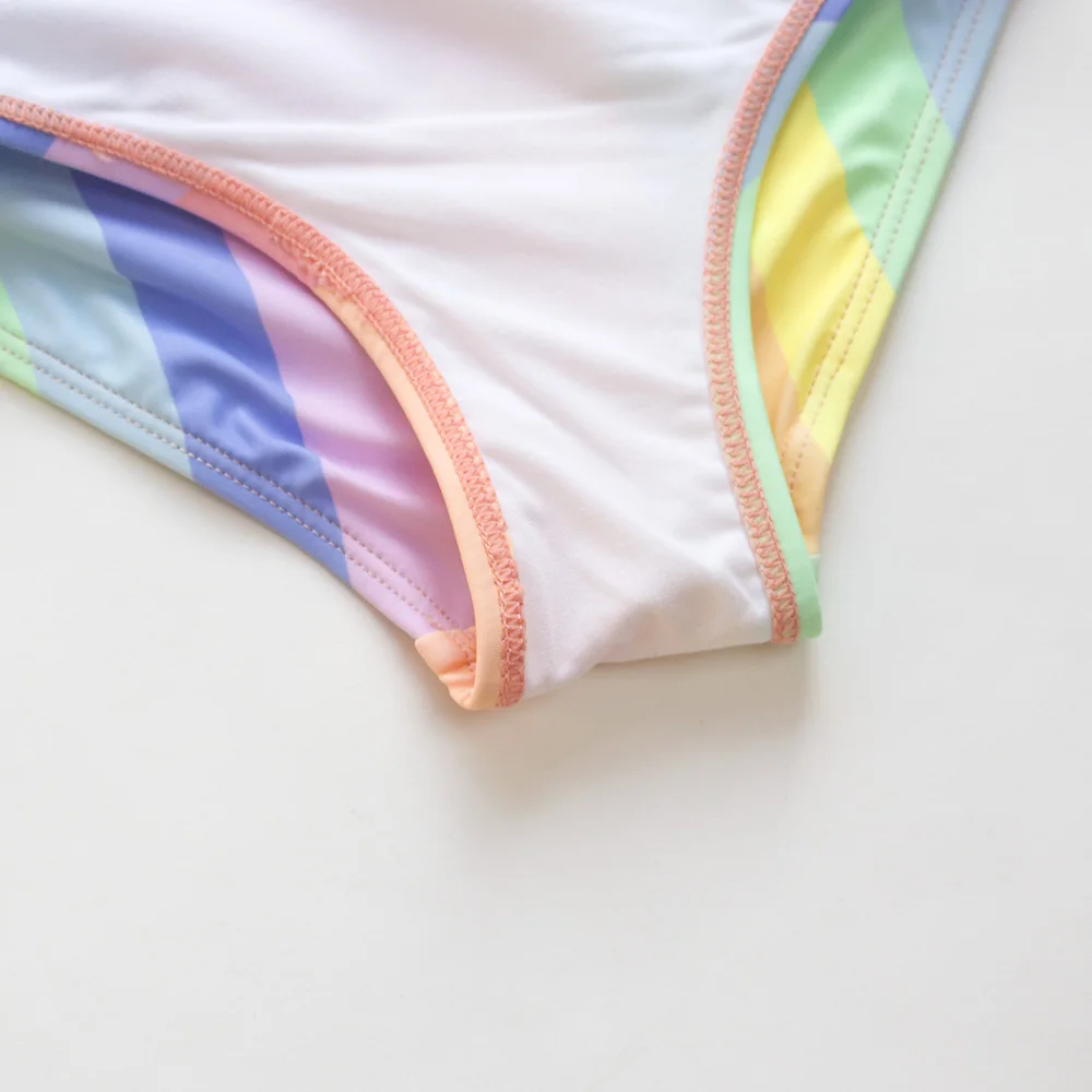 Gradient Kids Girls Swimsuit Swimwear Puff Sleeve Child Swimming Suit Cute Teen One Piece Swimwear Mermaid Children Bathing Suit