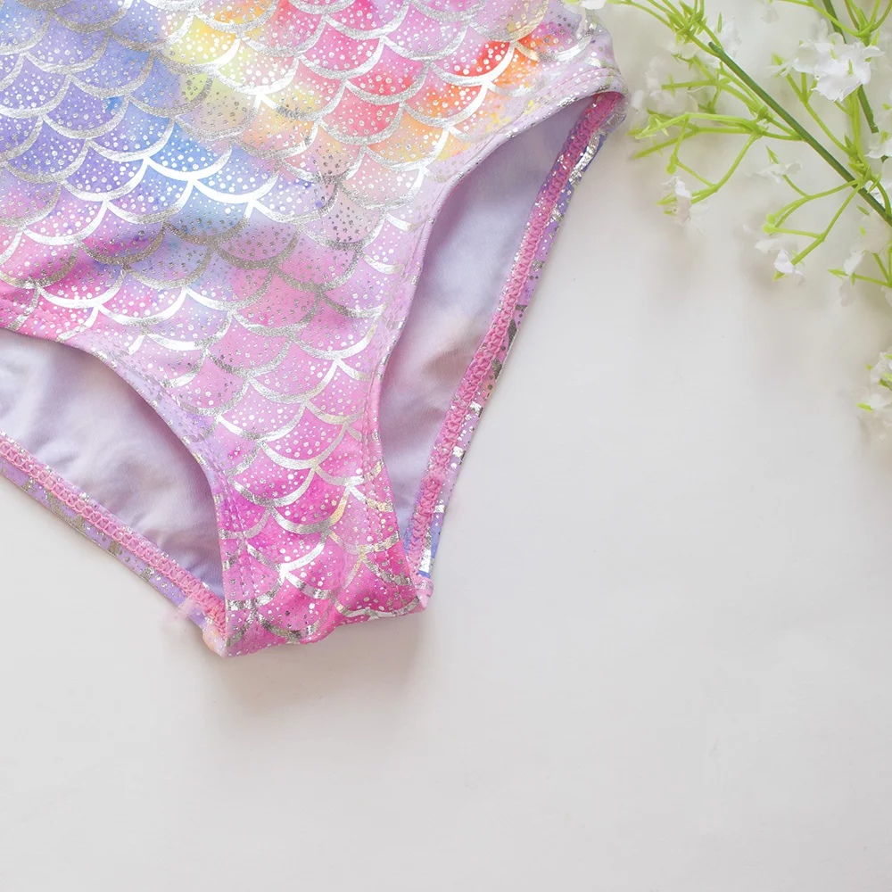 Gradient Kids Girls Swimsuit Swimwear Puff Sleeve Child Swimming Suit Cute Teen One Piece Swimwear Mermaid Children Bathing Suit