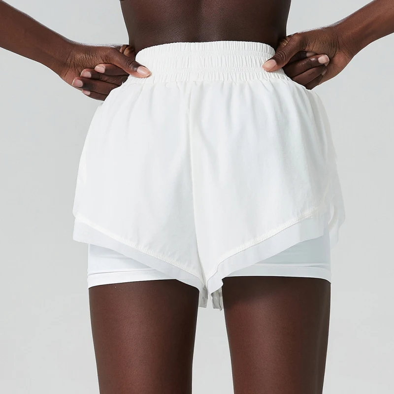 Women Summer Running Shorts Solid Color 2 In 1 Gym Yoga Short Breathable Quick Dry Short Sportswear Female Workout Clothes