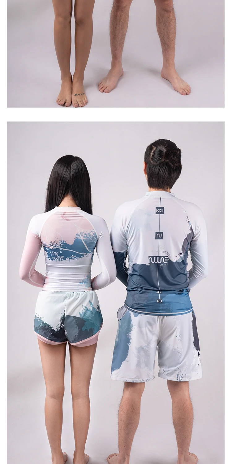 Nu-June Surfing Rash Guard Men Swimwear Long Sleeve Swimsuit Mens Rashguard Two-Pieces Surf Shirt For Swimming UPF50 Protect