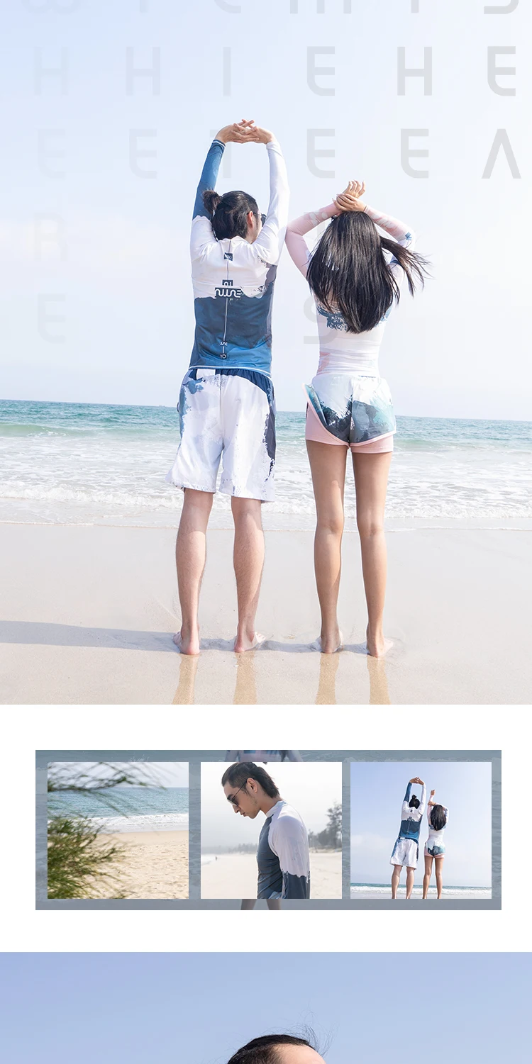 Nu-June Surfing Rash Guard Men Swimwear Long Sleeve Swimsuit Mens Rashguard Two-Pieces Surf Shirt For Swimming UPF50 Protect