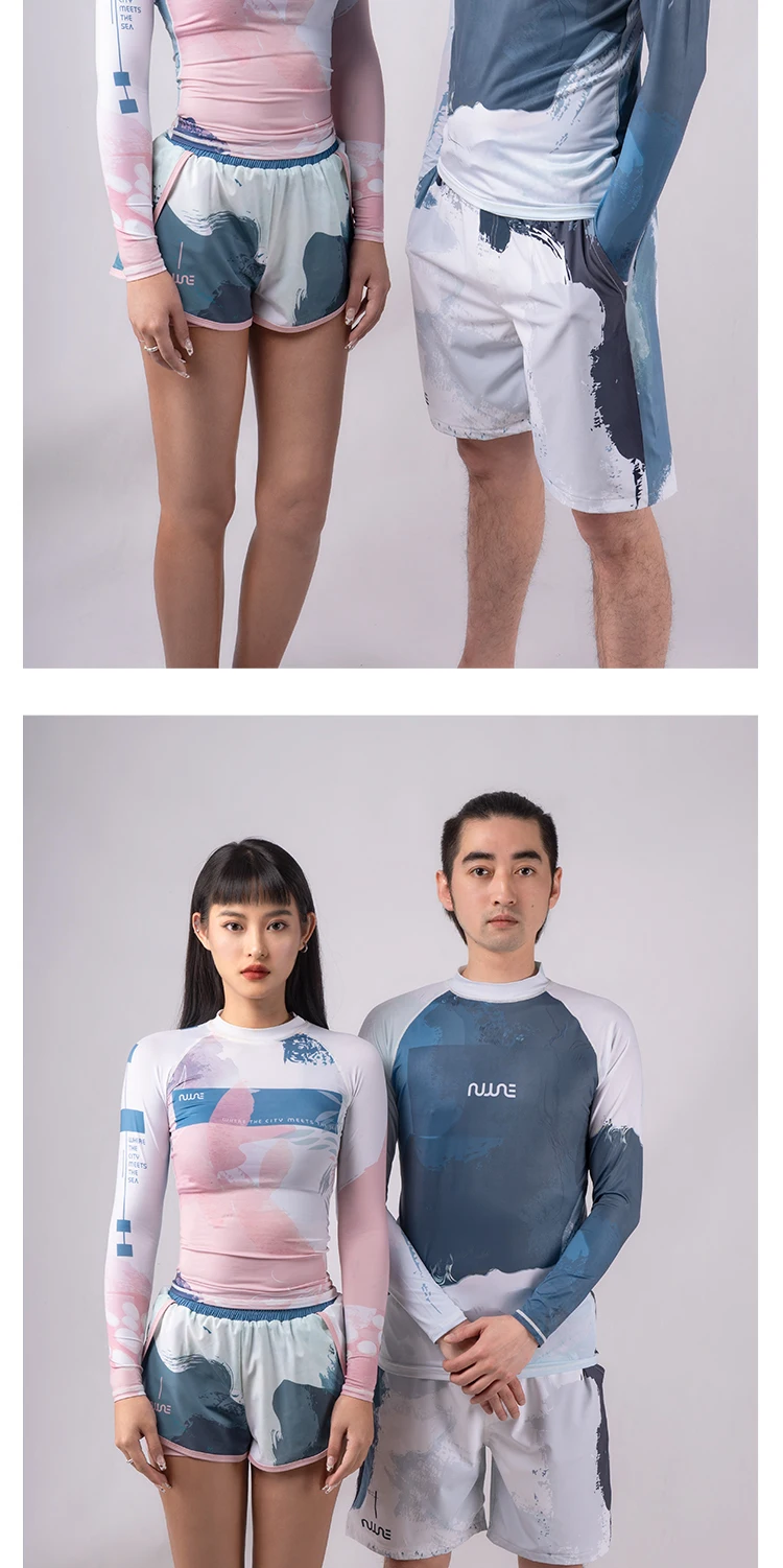 Nu-June Surfing Rash Guard Men Swimwear Long Sleeve Swimsuit Mens Rashguard Two-Pieces Surf Shirt For Swimming UPF50 Protect
