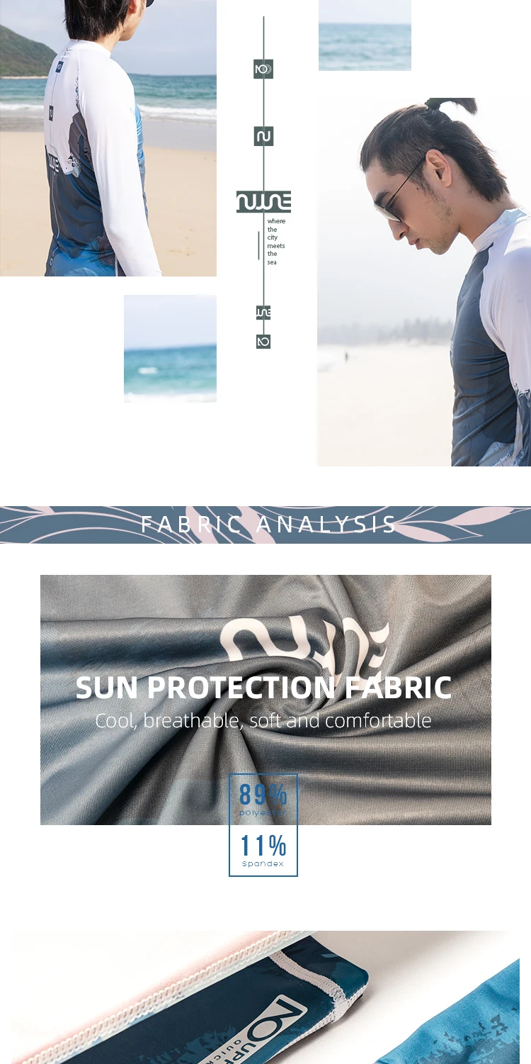 Nu-June Surfing Rash Guard Men Swimwear Long Sleeve Swimsuit Mens Rashguard Two-Pieces Surf Shirt For Swimming UPF50 Protect