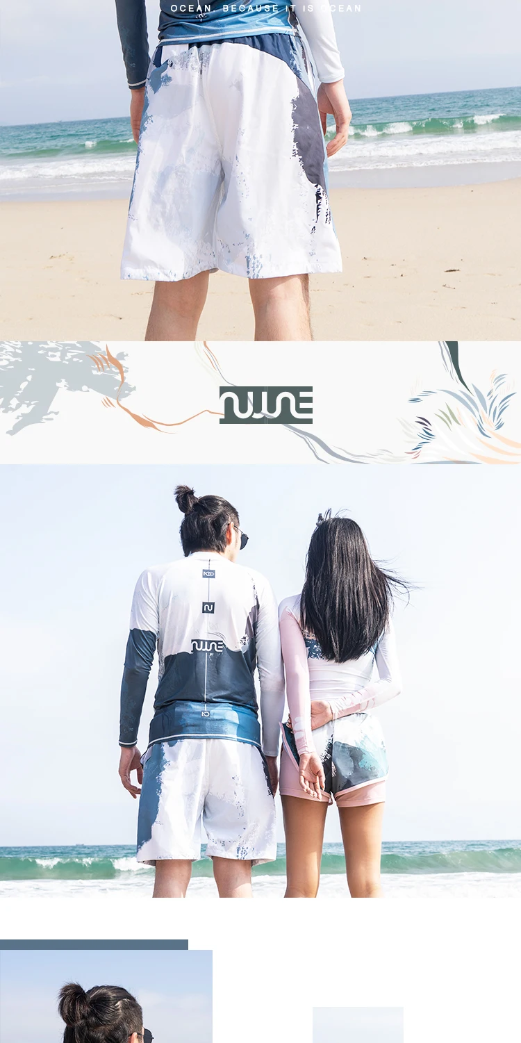 Nu-June Surfing Rash Guard Men Swimwear Long Sleeve Swimsuit Mens Rashguard Two-Pieces Surf Shirt For Swimming UPF50 Protect