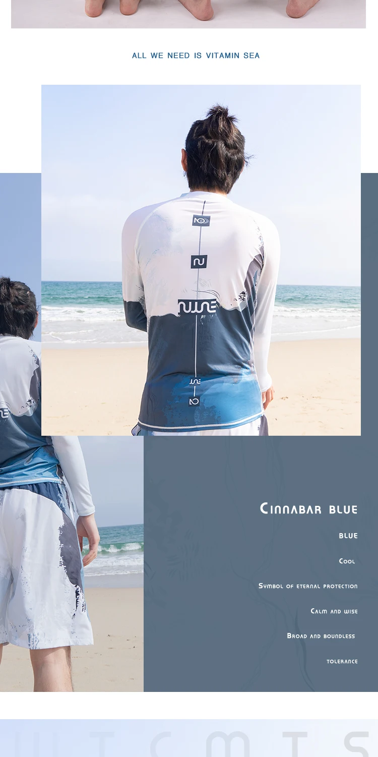 Nu-June Surfing Rash Guard Men Swimwear Long Sleeve Swimsuit Mens Rashguard Two-Pieces Surf Shirt For Swimming UPF50 Protect