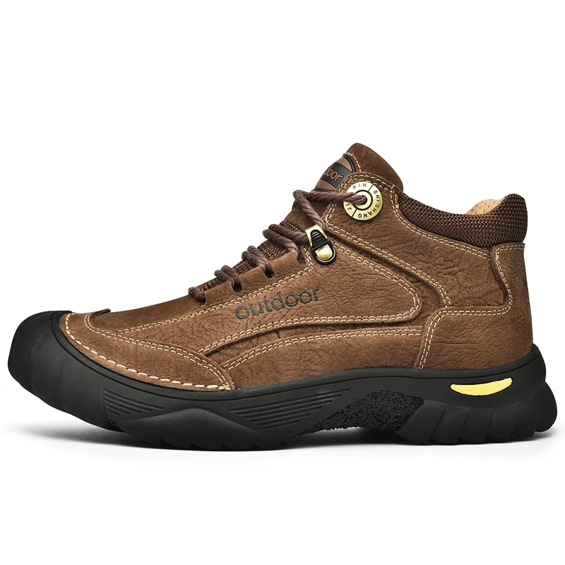 HIKEUP Men's Outdoor Hiking Shoes Cow Leather Winte Boot Waterproof Non-Slip Trekking Sneakers Durable Sports Protecting the toe