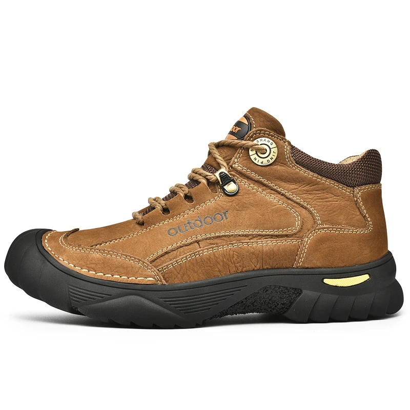 HIKEUP Men's Outdoor Hiking Shoes Cow Leather Winte Boot Waterproof Non-Slip Trekking Sneakers Durable Sports Protecting the toe