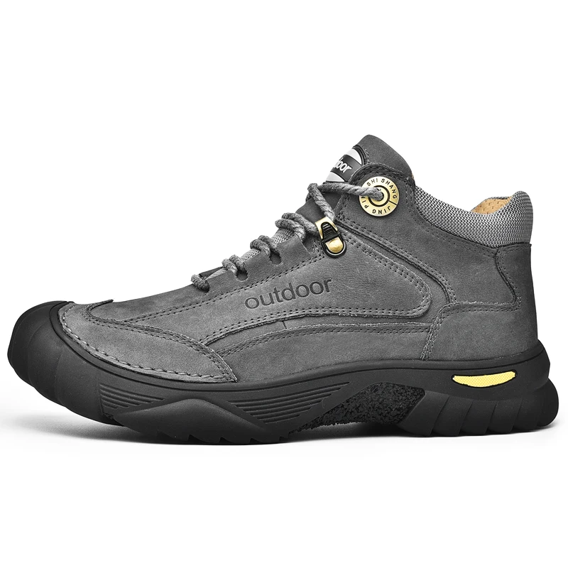 HIKEUP Men's Outdoor Hiking Shoes Cow Leather Winte Boot Waterproof Non-Slip Trekking Sneakers Durable Sports Protecting the toe