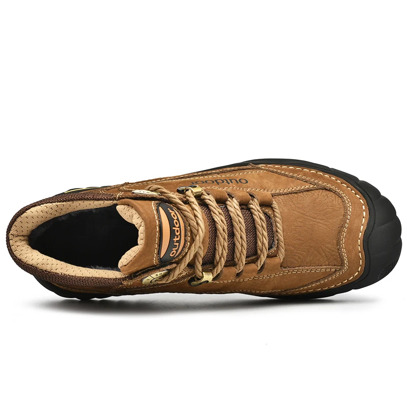 HIKEUP Men's Outdoor Hiking Shoes Cow Leather Winte Boot Waterproof Non-Slip Trekking Sneakers Durable Sports Protecting the toe