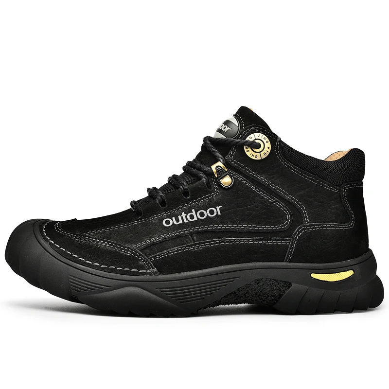 HIKEUP Men's Outdoor Hiking Shoes Cow Leather Winte Boot Waterproof Non-Slip Trekking Sneakers Durable Sports Protecting the toe