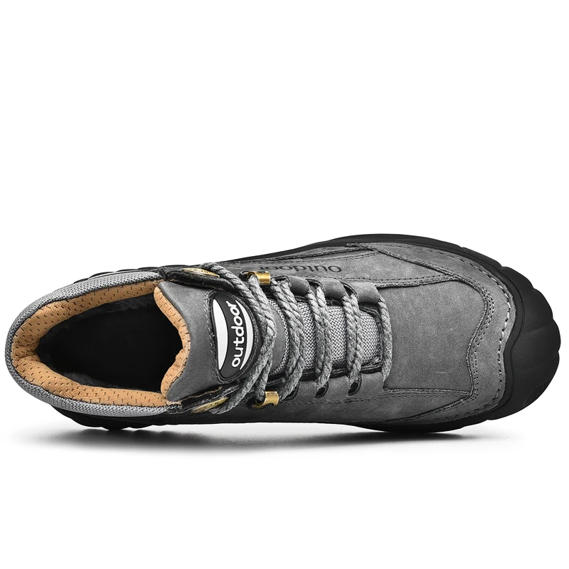 HIKEUP Men's Outdoor Hiking Shoes Cow Leather Winte Boot Waterproof Non-Slip Trekking Sneakers Durable Sports Protecting the toe