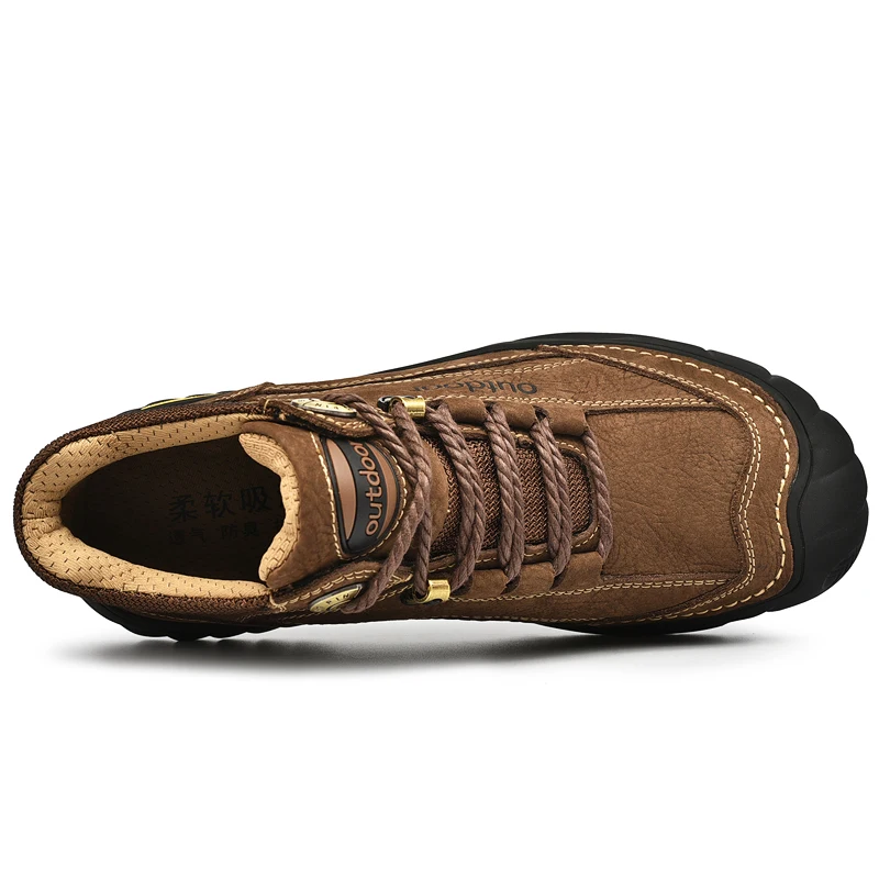 HIKEUP Men's Outdoor Hiking Shoes Cow Leather Winte Boot Waterproof Non-Slip Trekking Sneakers Durable Sports Protecting the toe