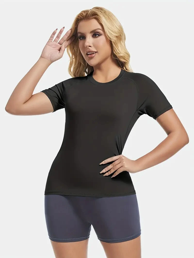 Graphic Print Compression Shirt for Women Summer Athletic Short Sleeve Baselayers Tops Gym Workout Running Quick Dry T-Shirts