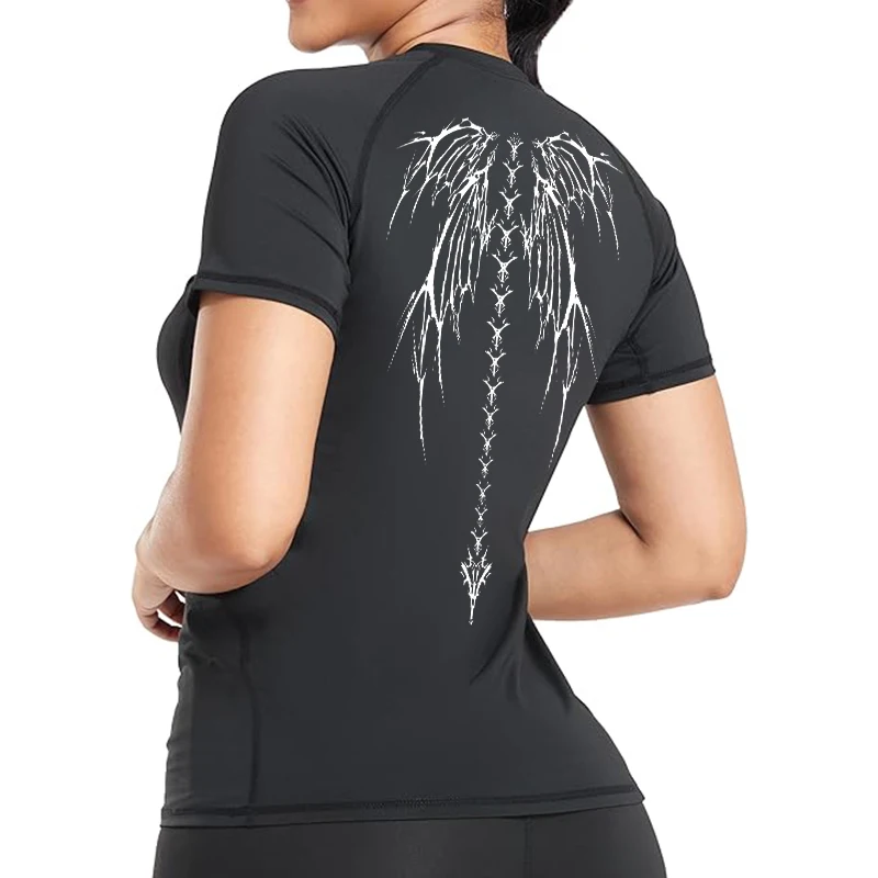 Graphic Print Compression Shirt for Women Summer Athletic Short Sleeve Baselayers Tops Gym Workout Running Quick Dry T-Shirts