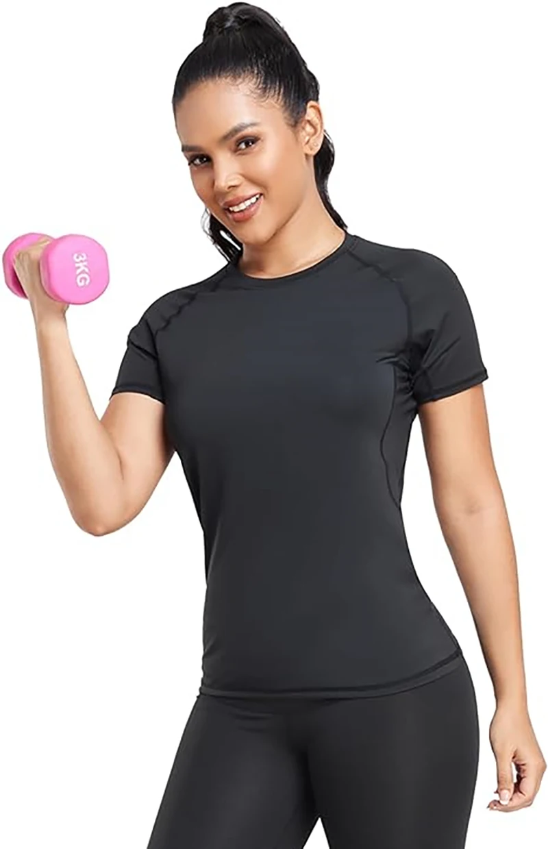 Graphic Print Compression Shirt for Women Summer Athletic Short Sleeve Baselayers Tops Gym Workout Running Quick Dry T-Shirts