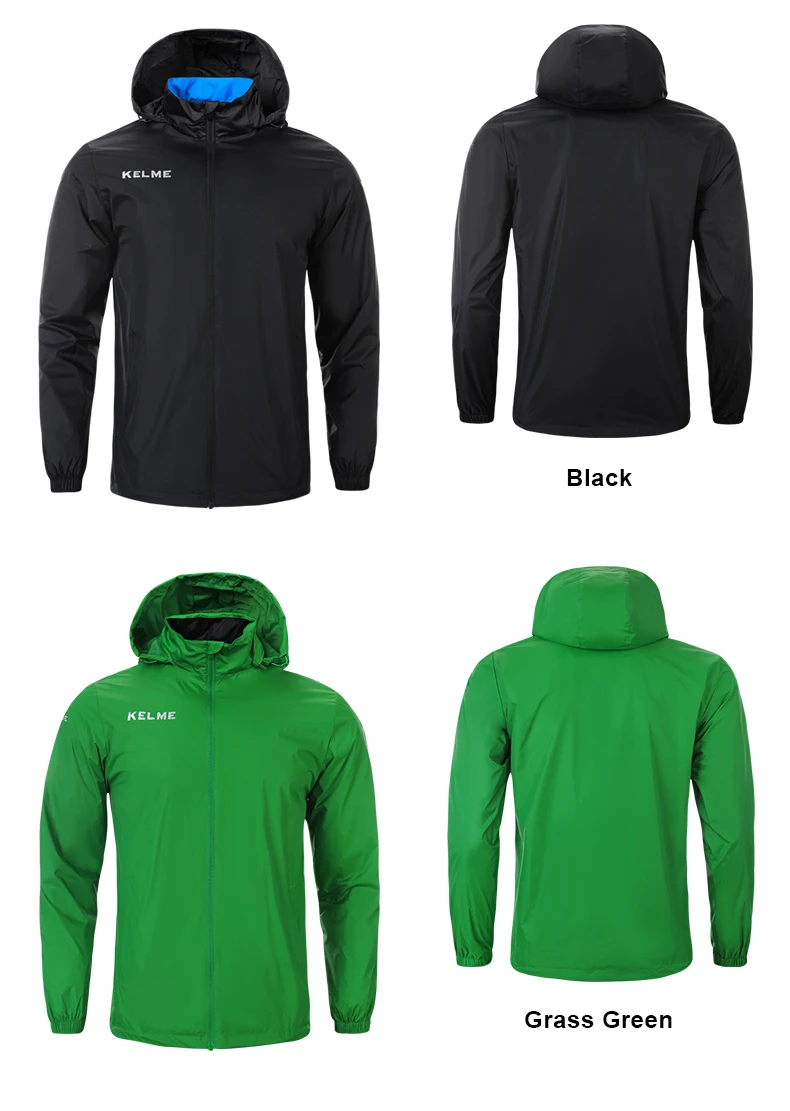 KELME Men's Windbreaker Running Jacket Soccer Kid Hooded Windproof Coat Training Waterproof Jacket Quick Dry 3801241