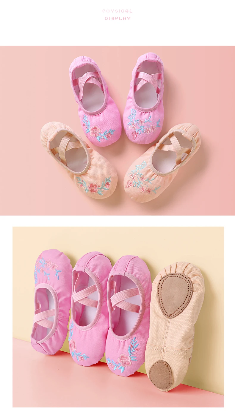 Girls Embroidered Ballet Shoes women Soft Dance Shoes for Training Performance Non-Slip Ballerina Shoes Professional Dance Flats