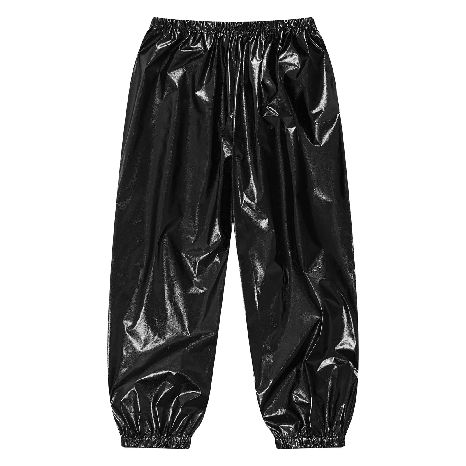 Kids Boys Girls Metallic Harem Pants Jazz Dance Costumes Elastic Waistband Shiny Trousers for Modern Hip Hop Street Dancewear
