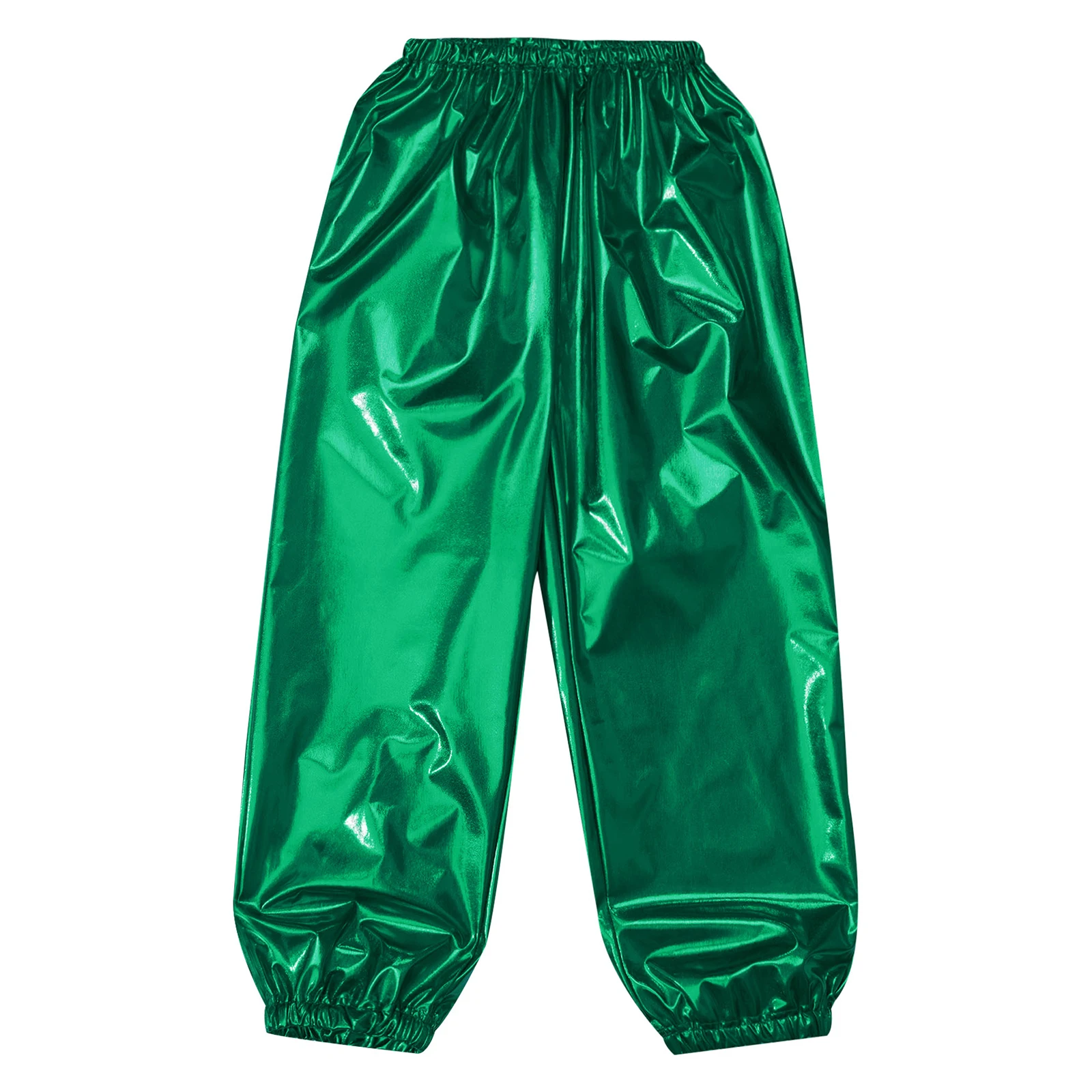 Kids Boys Girls Metallic Harem Pants Jazz Dance Costumes Elastic Waistband Shiny Trousers for Modern Hip Hop Street Dancewear