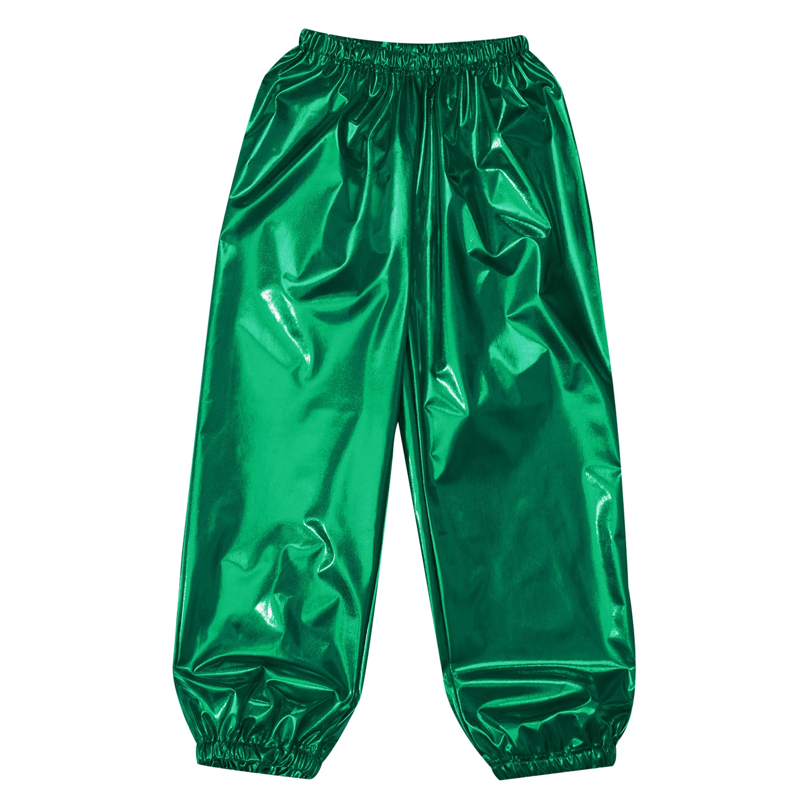 Kids Boys Girls Metallic Harem Pants Jazz Dance Costumes Elastic Waistband Shiny Trousers for Modern Hip Hop Street Dancewear