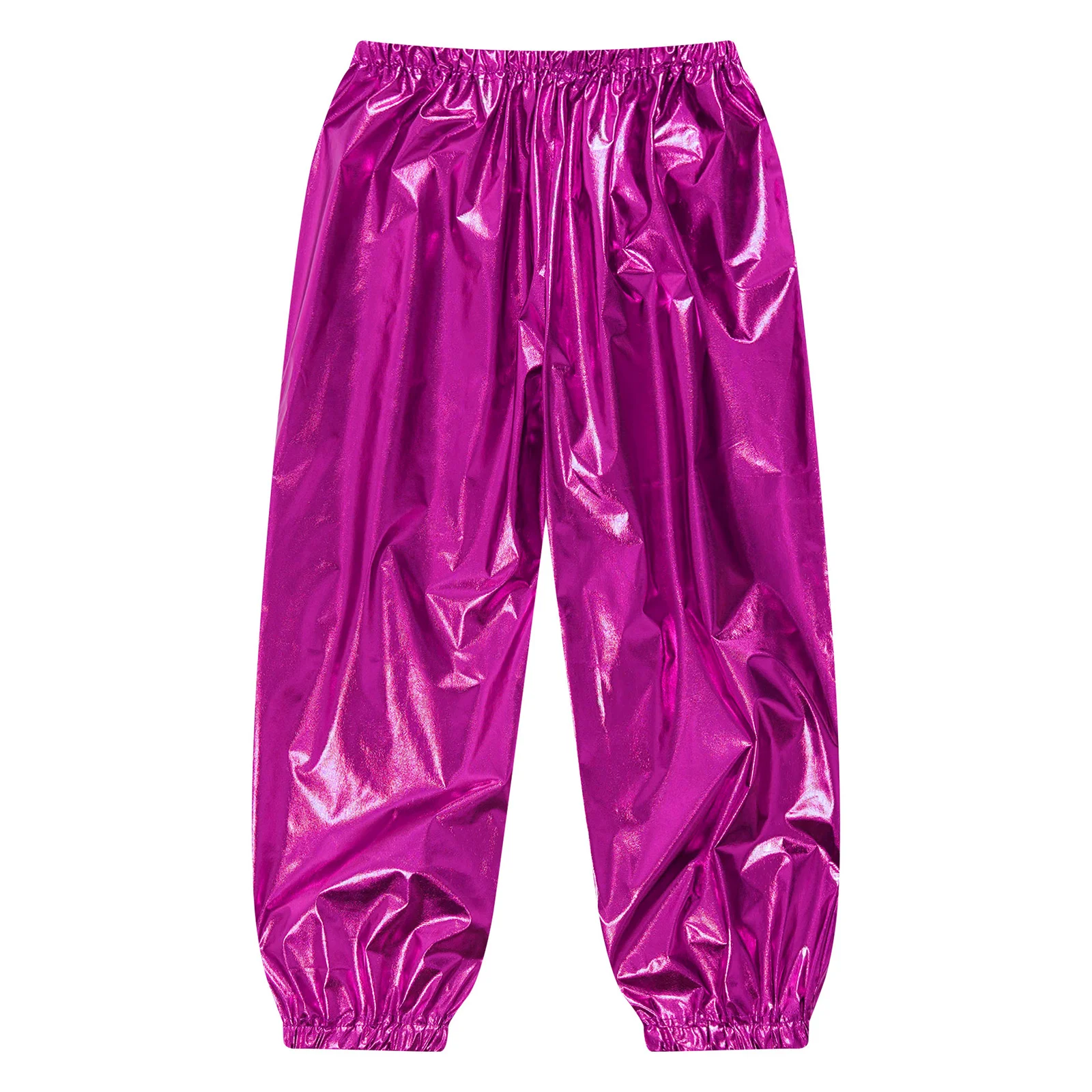 Kids Boys Girls Metallic Harem Pants Jazz Dance Costumes Elastic Waistband Shiny Trousers for Modern Hip Hop Street Dancewear