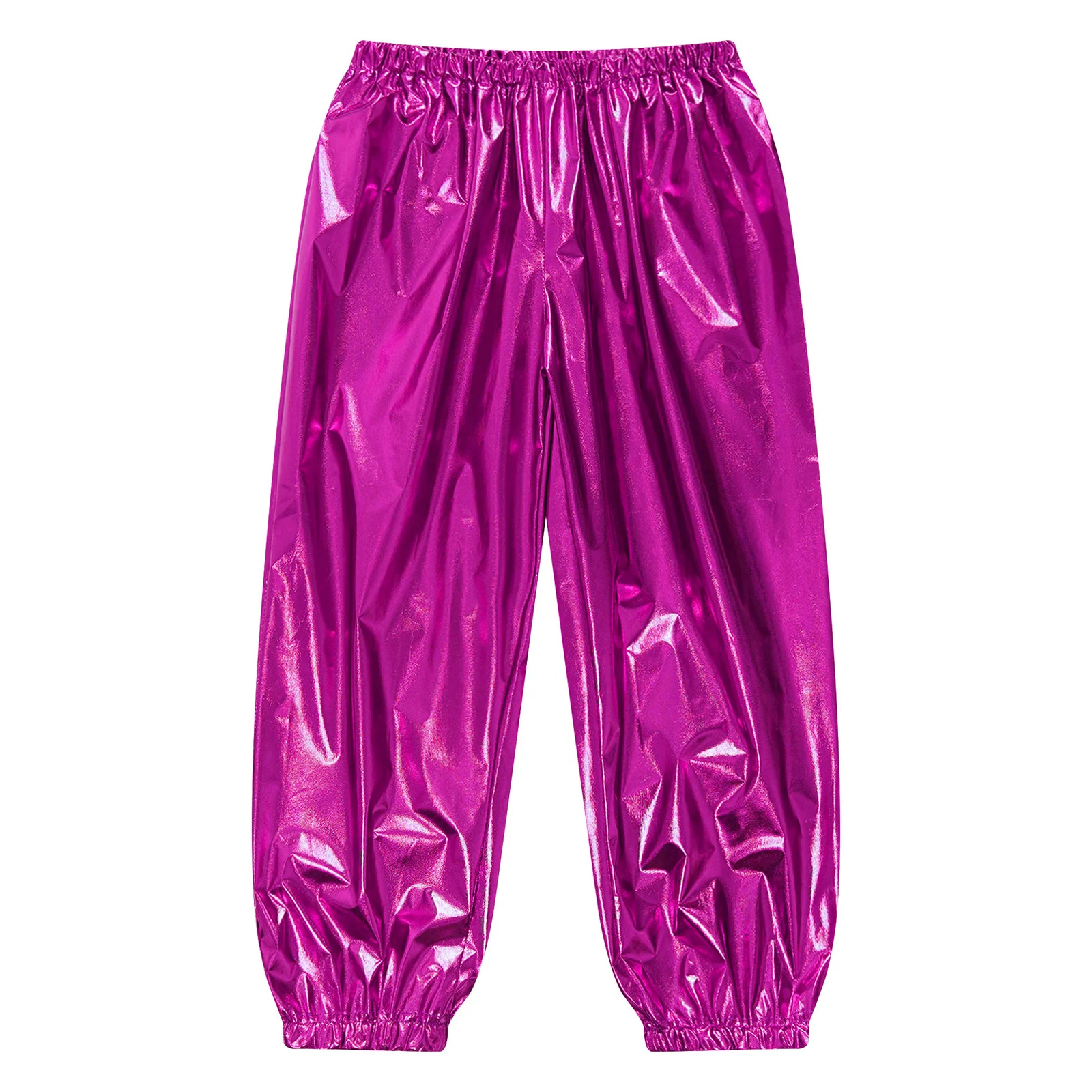 Kids Boys Girls Metallic Harem Pants Jazz Dance Costumes Elastic Waistband Shiny Trousers for Modern Hip Hop Street Dancewear
