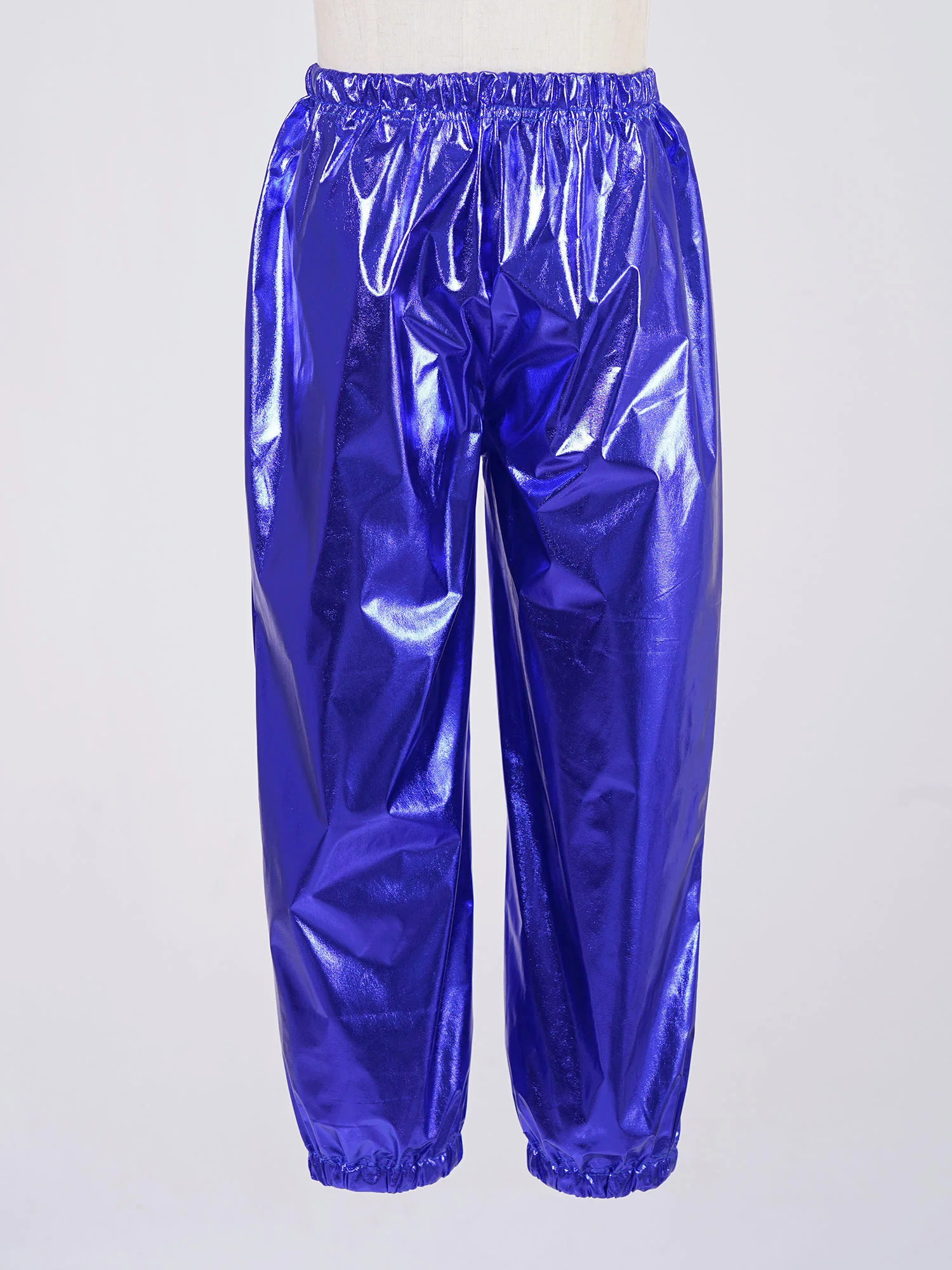 Kids Boys Girls Metallic Harem Pants Jazz Dance Costumes Elastic Waistband Shiny Trousers for Modern Hip Hop Street Dancewear